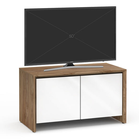 Salamander Chameleon Collection Barcelona 221 Twin AV Cabinet (Natural Walnut with Gloss White Doors) - groovevinylvault