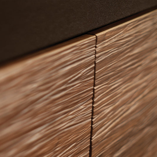 Salamander Chameleon Collection Denver 323 Twin AV Cabinet (Deep Textured Medium Walnut with Black Glass Top) - groovevinylvault