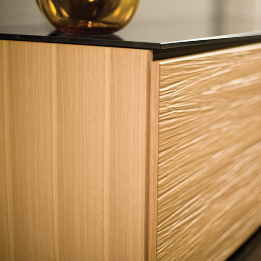 Salamander Chameleon Collection Denver 323 Twin Corner AV Cabinet (Deep Textured Natural Oak with Black Glass Top) - groovevinylvault