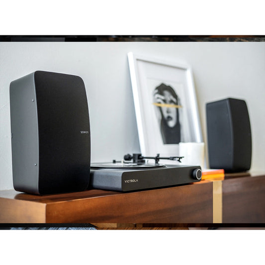 Victrola Stream Onyx Works with Sonos Wireless Turntable with Pair of Sonos Five Wireless Speakers for Streaming Music (White) - groovevinylvault