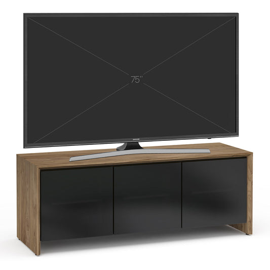 Salamander Chameleon Collection Barcelona 237 Triple AV Cabinet (Natural Walnut with Black Glass Doors) - groovevinylvault