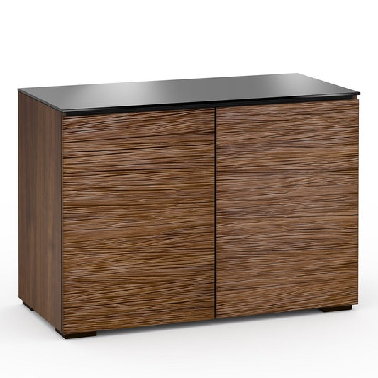 Salamander Chameleon Collection Denver 323 Twin AV Cabinet (Deep Textured Medium Walnut with Black Glass Top) - groovevinylvault