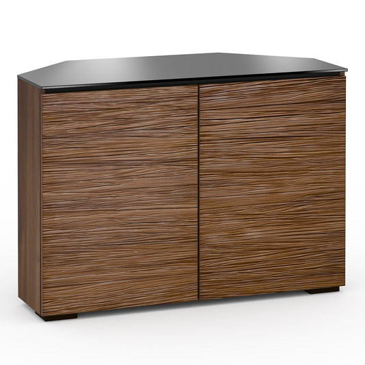 Salamander Chameleon Collection Denver 323 Twin Corner AV Cabinet (Deep Textured Medium Walnut with Black Glass Top) - groovevinylvault