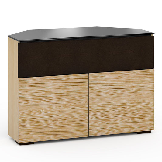 Salamander Chameleon Collection Denver 329 Twin Speaker Integrated Corner Cabinet (Deep Textured Natural Oak with Black Glass Top) - groovevinylvault