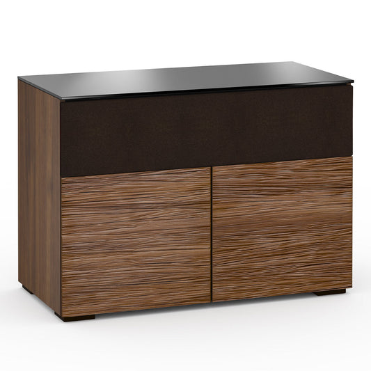 Salamander Chameleon Collection Denver 329 Twin Speaker Integrated Cabinet (Deep Textured Medium Walnut with Black Glass Top) - groovevinylvault