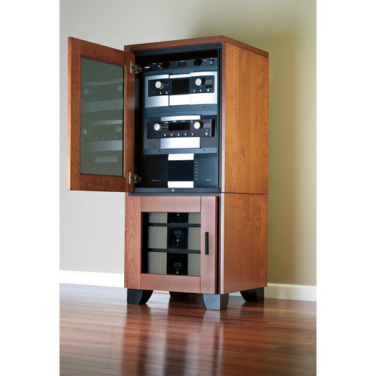 Salamander Chameleon Collection Elba 517 RM Single Pro Audio Rack (Wide Framed American Cherry Doors with Smoked Glass Inserts) - groovevinylvault